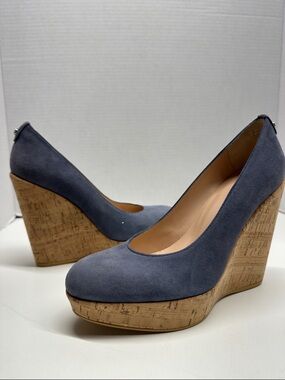 Stuart Weitzman Corkswoon Platform Wedge‎s Suede Cork Heeled Shoes Gray Size 8